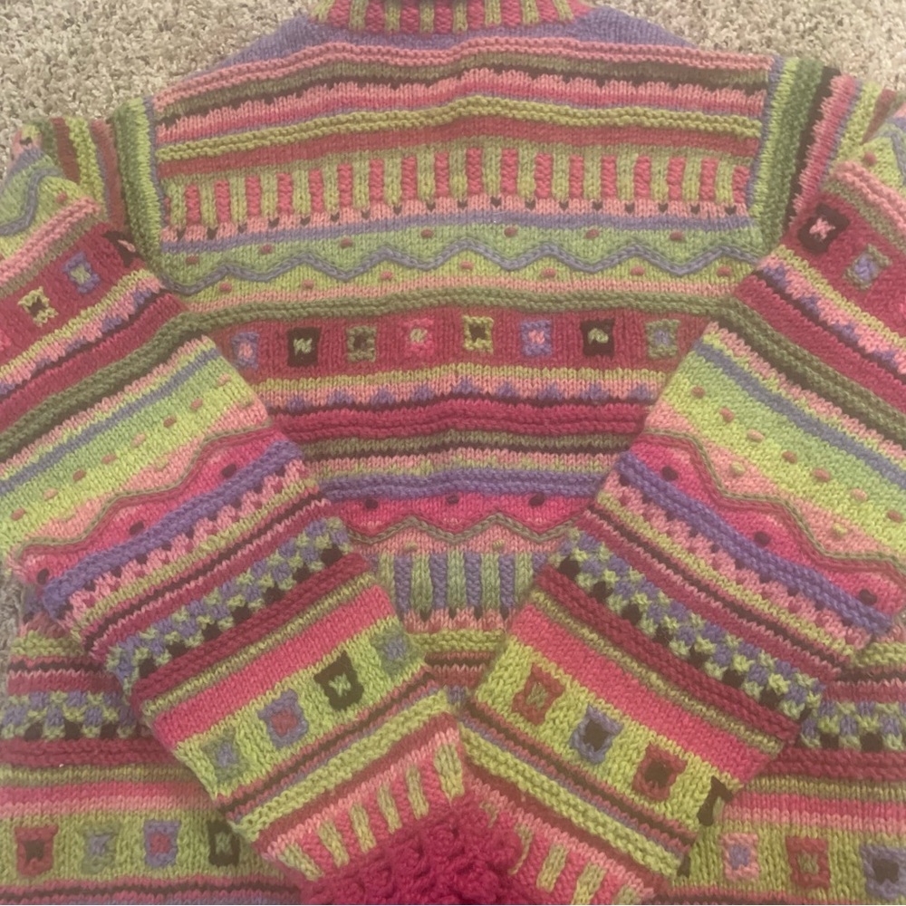 Newari Icelandic Design Hand Knitted Nepal Colorful Cardigan Sweater - Picture 4 of 13
